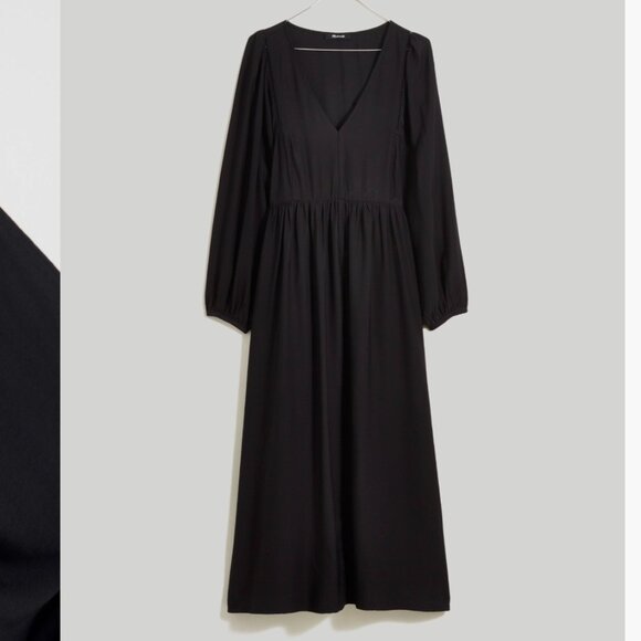 Madewell Black V Neck Empire Midi Dress - Picture 8 of 8